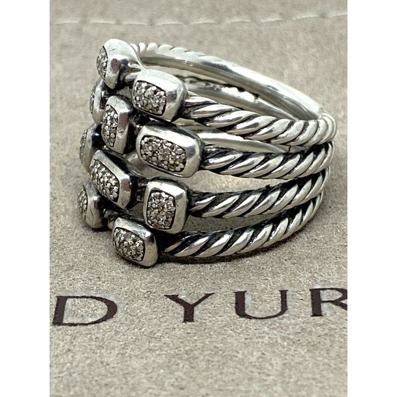 DAVID YURMAN CONFETTI STERLING PAVE DIAMOND RING 4 ROWS SIZE 7 - Picture 6 of 14